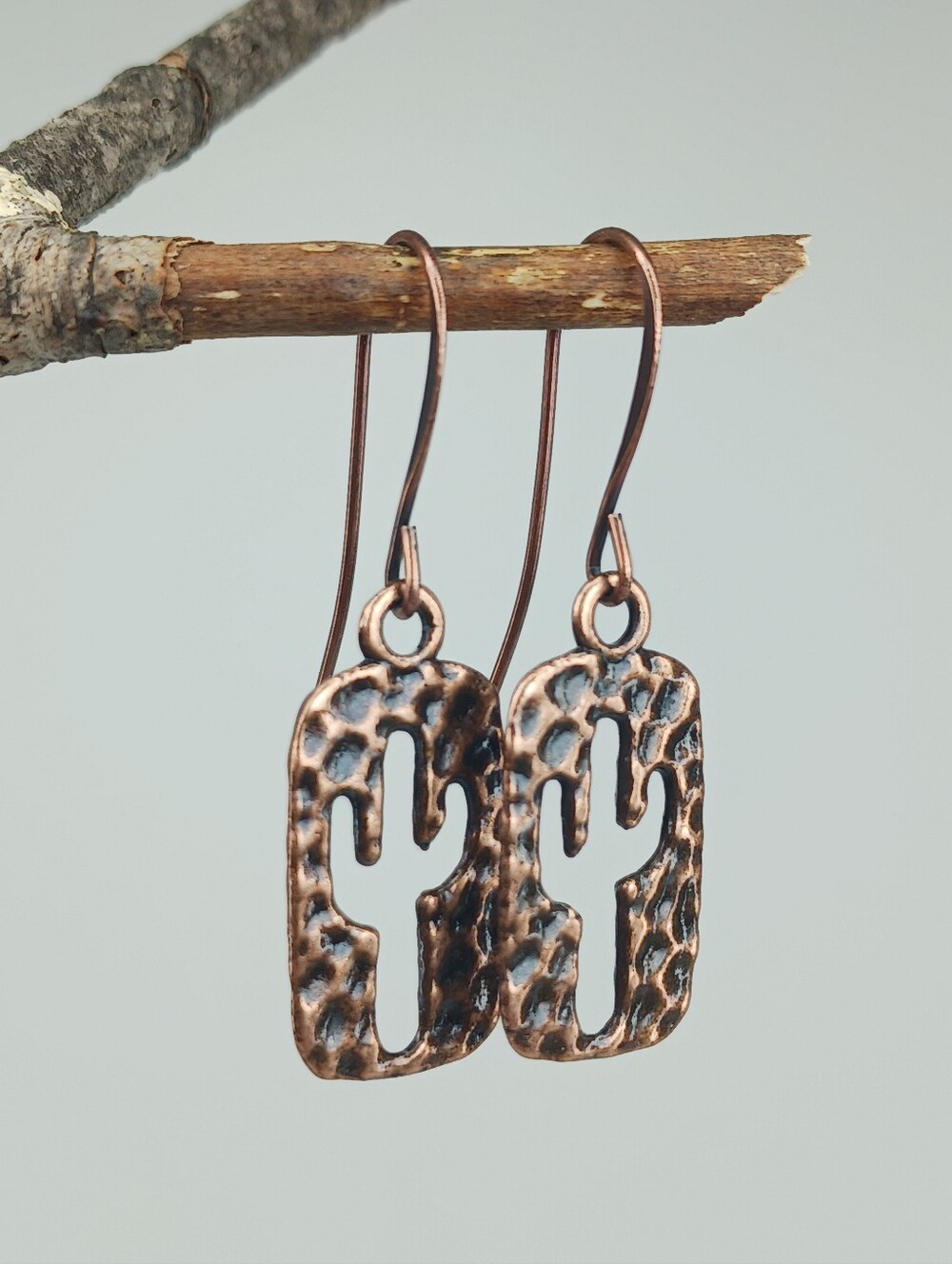 Hammered Copper Cactus Earrings Southwest Desert Hand Crafted - Picture 3 of 6